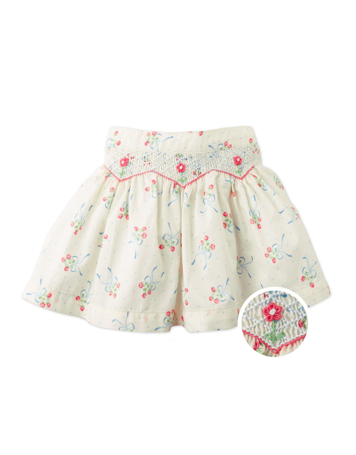 BABY LILLIA PRINTED SKIRT WITH SMOCKING AND EMBROIDERY