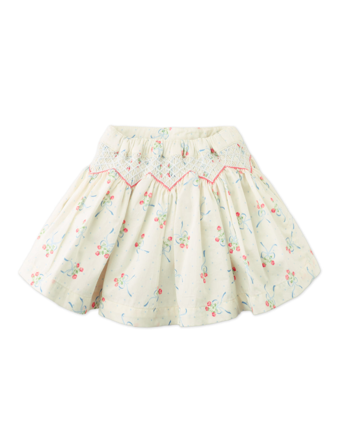 BABY LILLIA PRINTED SKIRT WITH SMOCKING AND EMBROIDERY