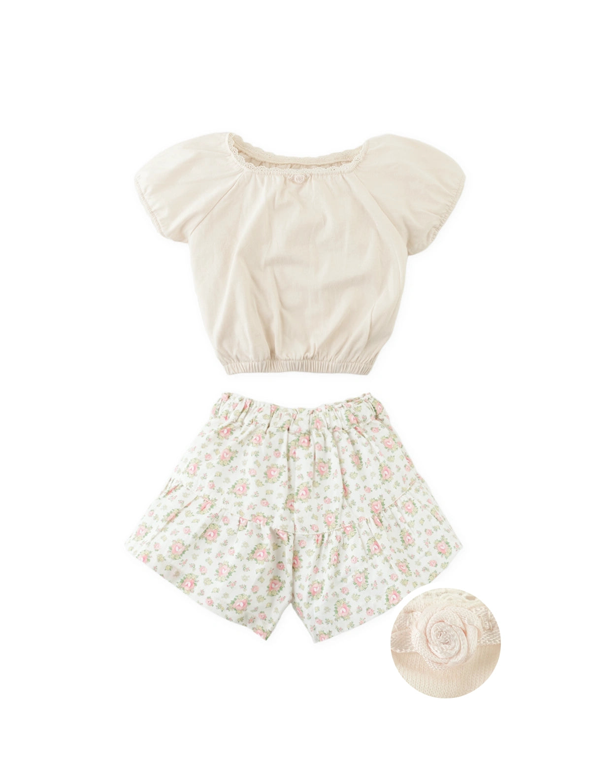 Baby Kelly Floral Print Skort Set with Rosette Appliqué