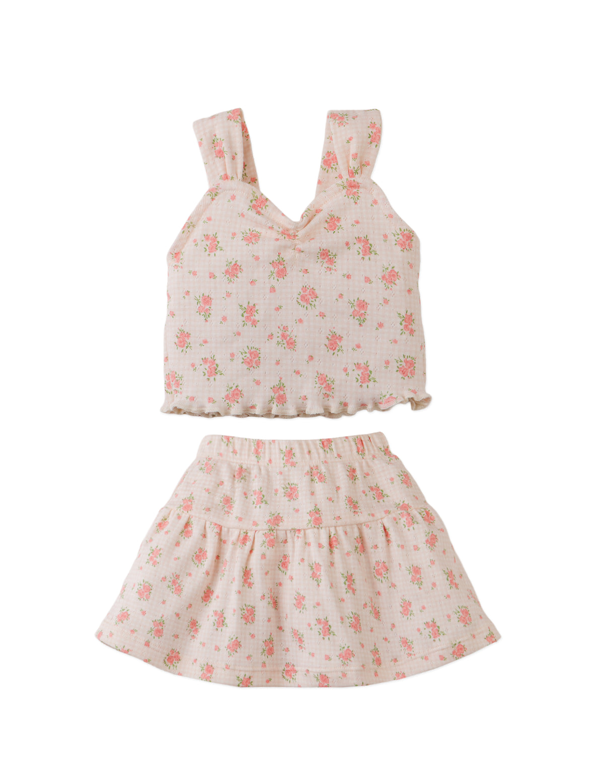 Details front photo of Baby Lilibet Skirt Set with bow details on straps, showing dainty bow accents, printed fabric, and soft strap construction, from the Holiday collection of Filipino kids fashion brand Gingersnaps Philippines.