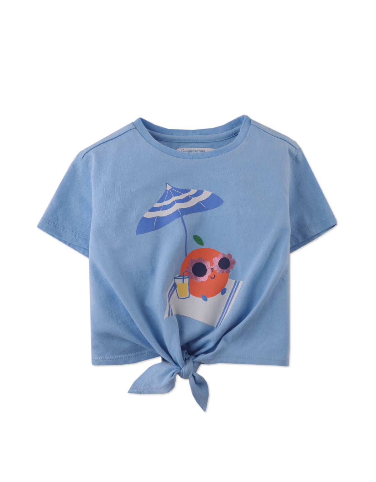 BABY GIRLS ORANGE PRINT GRAPHIC TEE WITH TIES