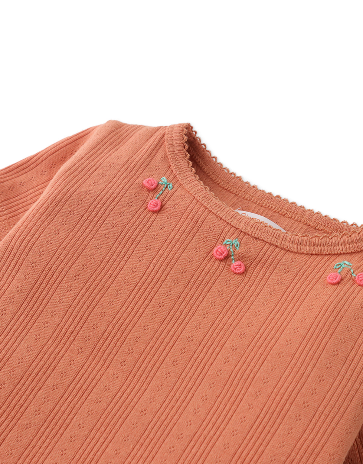 BABY HAZEL RIBBED TEE WITH CHERRY BULLION EMBROIDERY