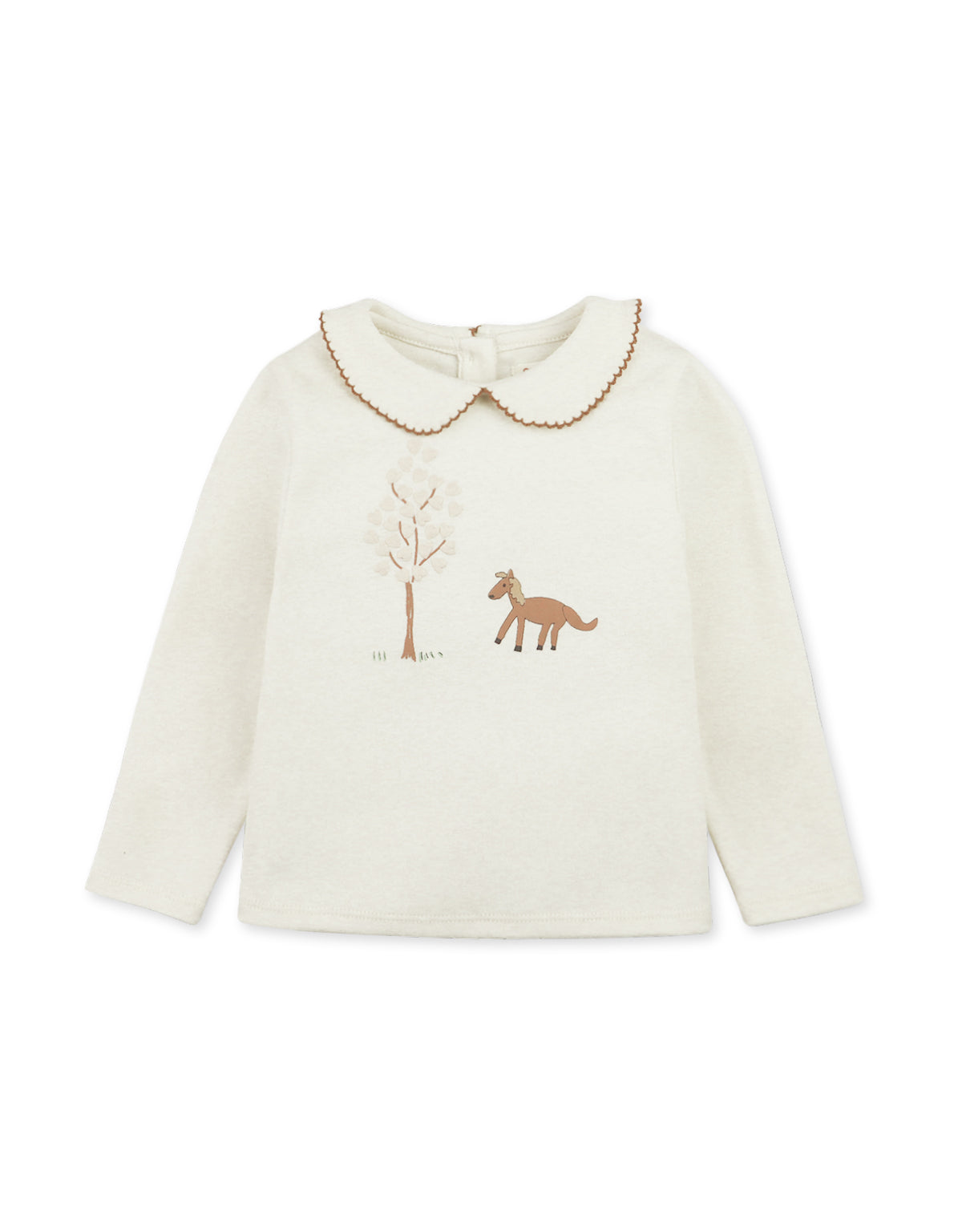 BABY CLAIRE LONG SLEEVES COLLARED TEE WITH TINY HORSE AND TREE PRINT