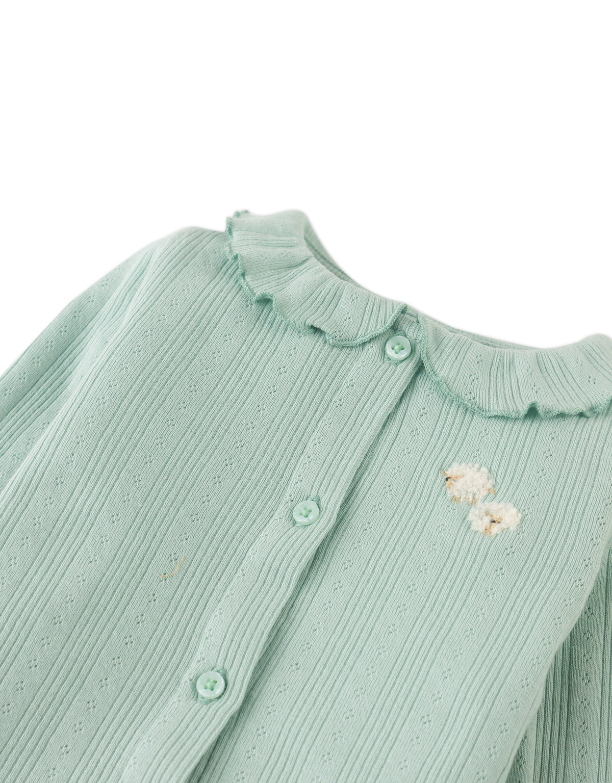 BABY AGIE LONG SLEEVES TOP GREEN WITH TINY SHEEP EMBROIDERY ON COLLAR