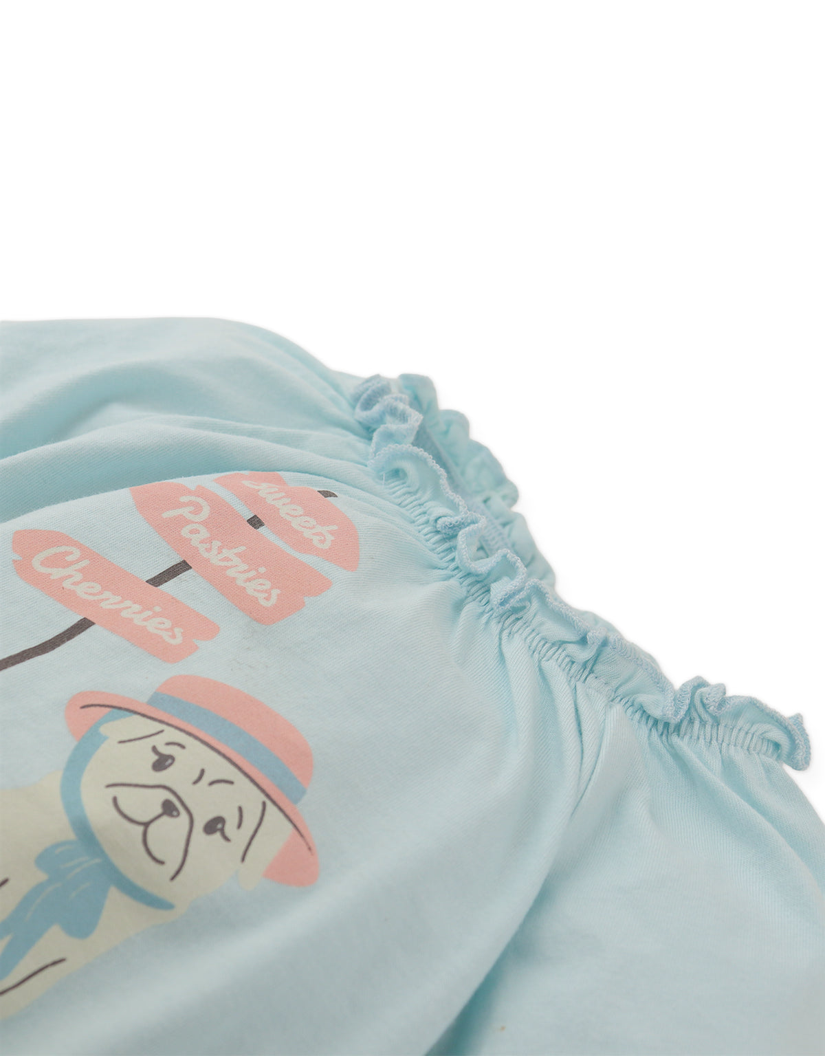 BABY MARU T-SHIRT WITH PUFF SLEEVES AND DOG GRAPHICS