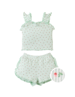 Full front photo of Baby Juliette Ruffled Top and Shorts Set, from the Holiday collection of Filipino kids fashion brand Gingersnaps Philippines.