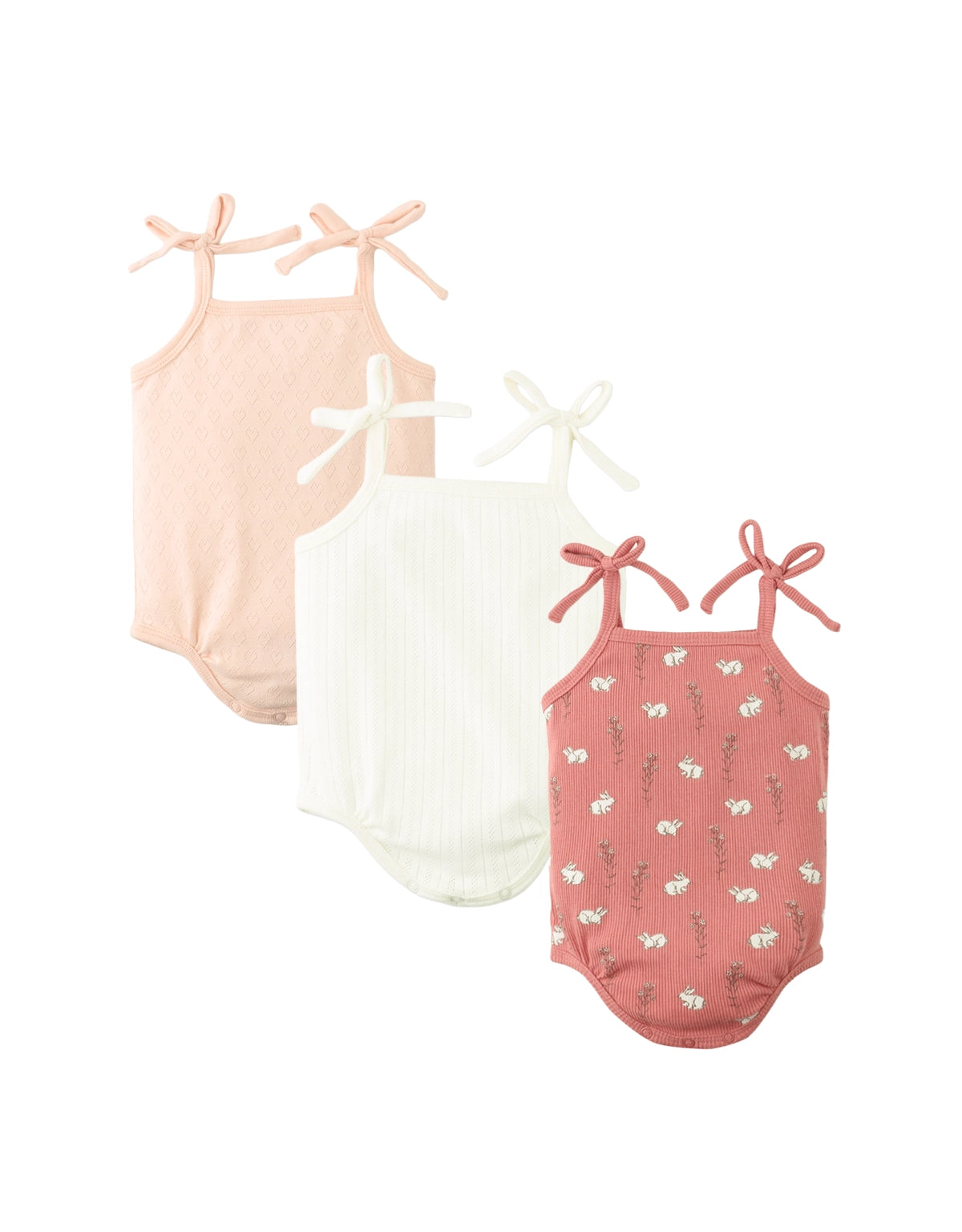 BABY ESTHER 3-PIECE RIBBED STRAPPY BODYSUIT WITH BOW ON STRAPS SET