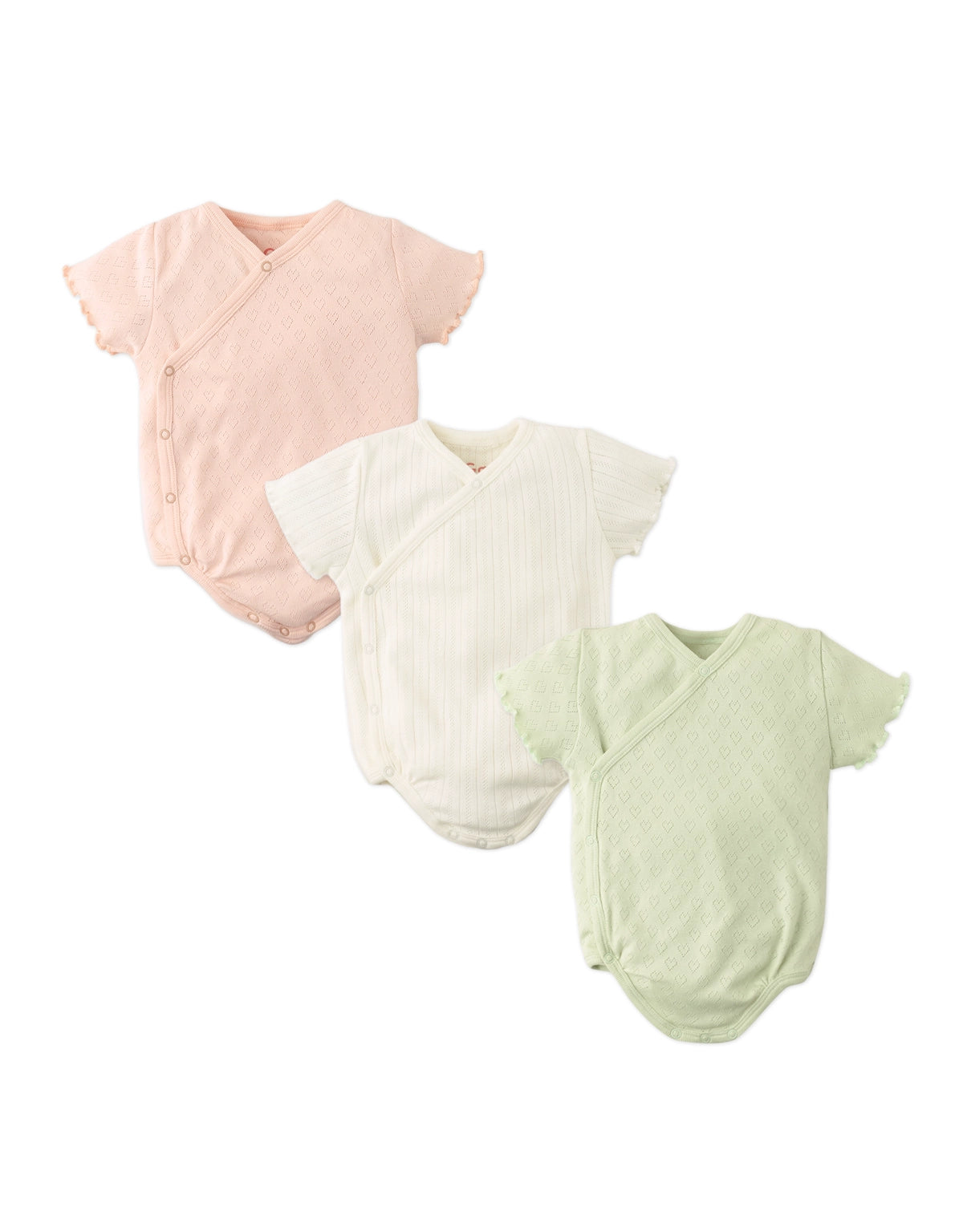 BABY ASUKA 3-PIECE HEART POINTELLE KIMINO BODYSUIT SET