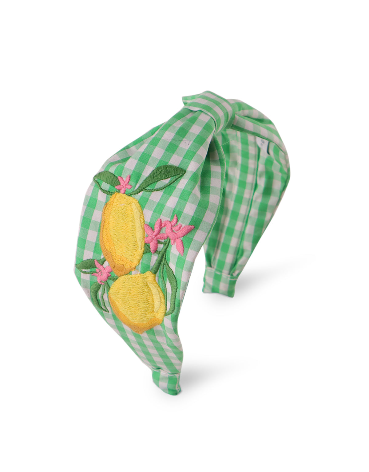 GIRLS GINGHAM BEADED HEADBAND WITH EMBROIDERY