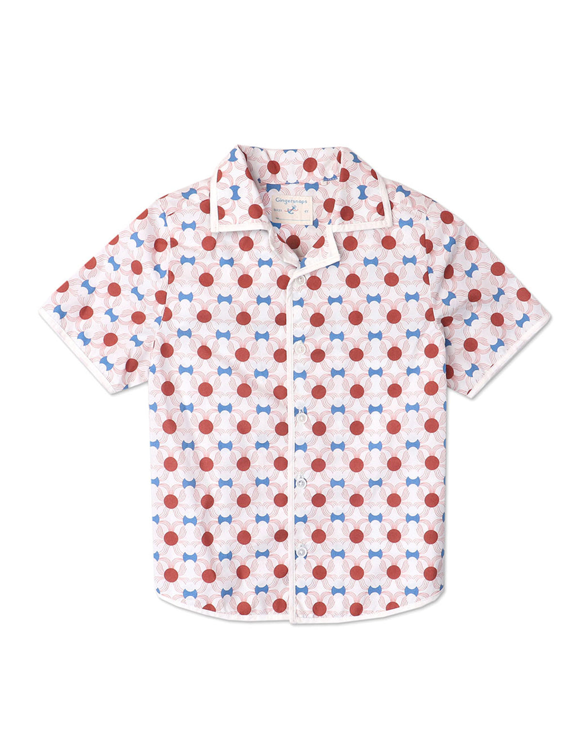 BOYS TILE PRINT SHIRT WITH SWISS PIPING