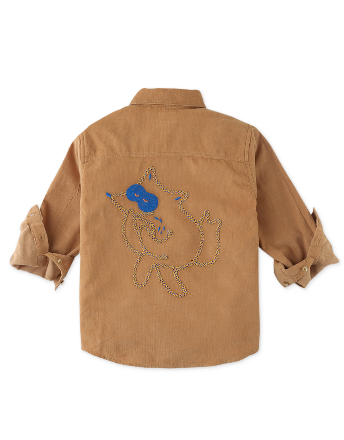 BOYS FINE CORD SHIRT WITH FOX TAPE APPLIQUE