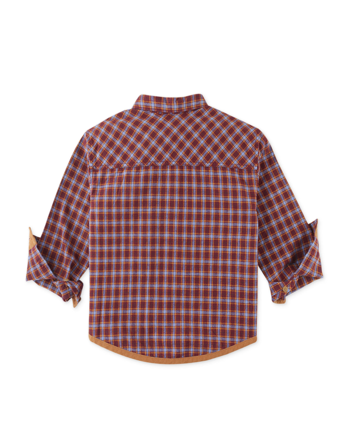 BOYS WOVEN CHECKS SHIRT WITH FINE CORD HEM BINDING