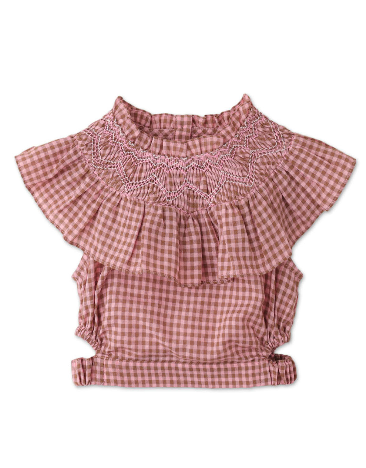 GIRLS GINGHAM TOP WITH SIDE CUT OUTS