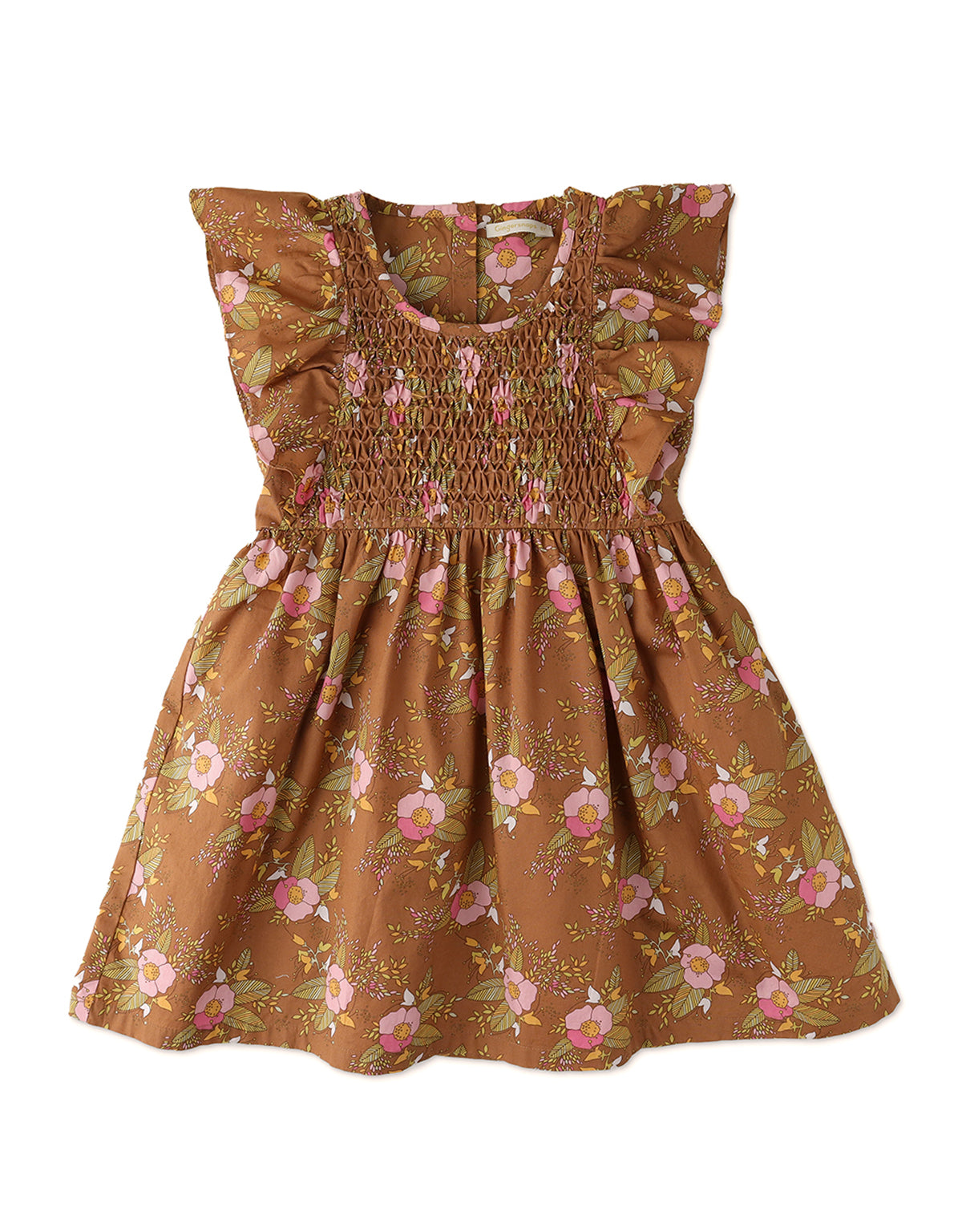 GIRLS DIAMOND SMOCKED DRESS WITH RUFFLED SLEEVES