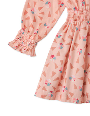 Girls Printed Soft Peached Twill Dress close-up detail