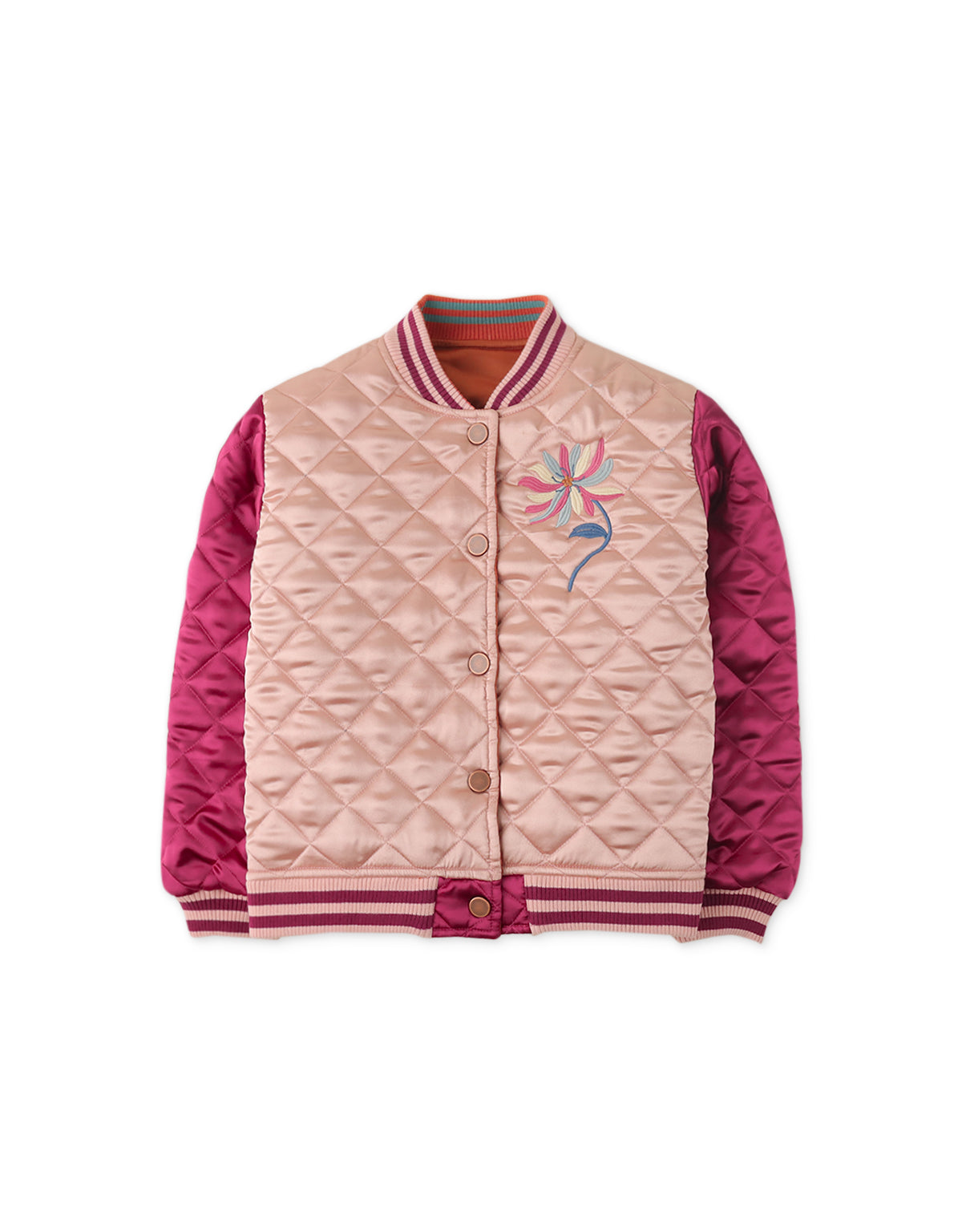 GIRLS WADDED REVERSIBLE BASEBALL JACKET WITH EMBRO