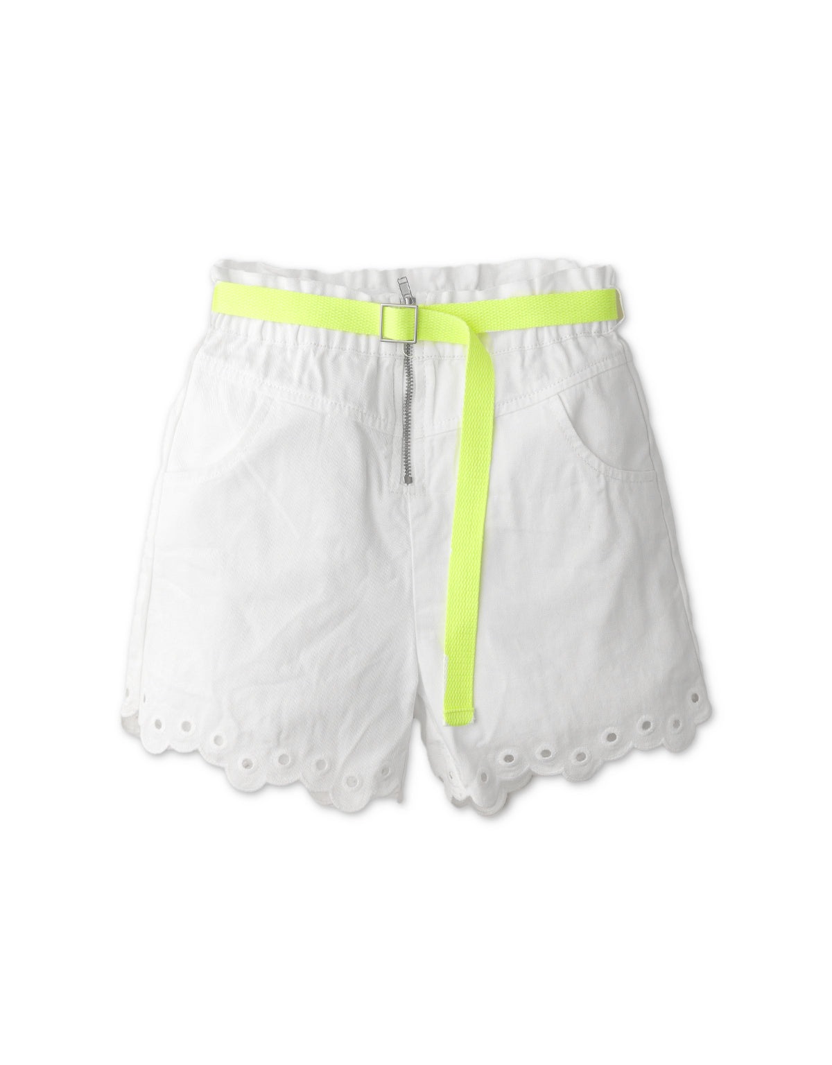 GIRLS SCALLOPED PAPER BAG SHORTS WITH GARISSON BELT