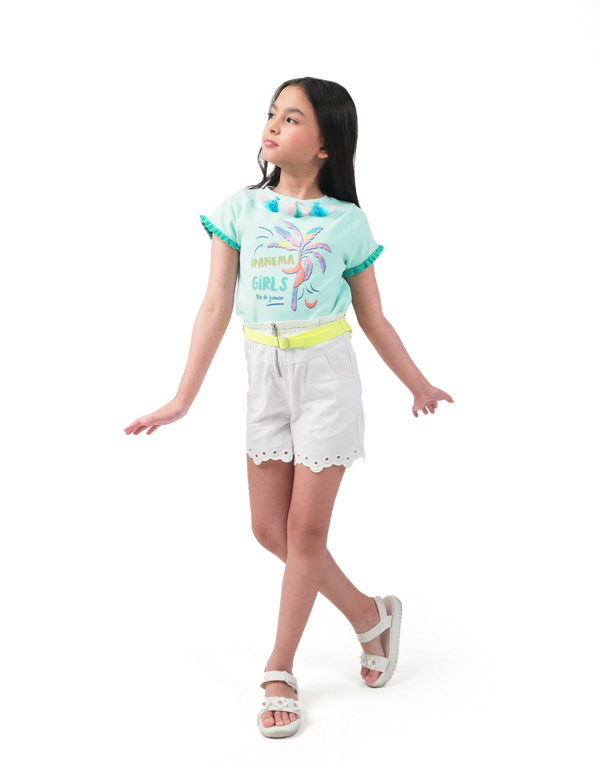 GIRLS SCALLOPED PAPER BAG SHORTS WITH GARISSON BELT