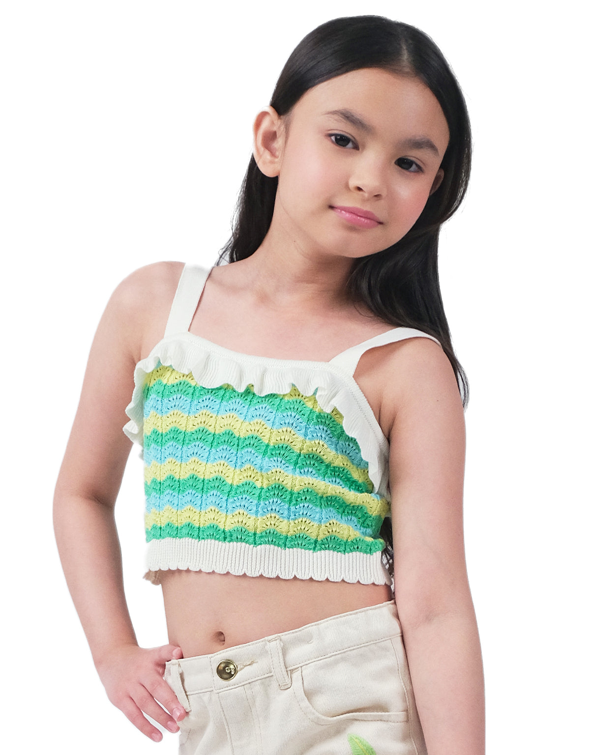 GIRLS MULTICOLOR RUFFLED KNIT TOP