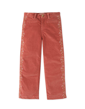 Girls Straight Fit Waleless Cord Pants With Side Embro outfit styling