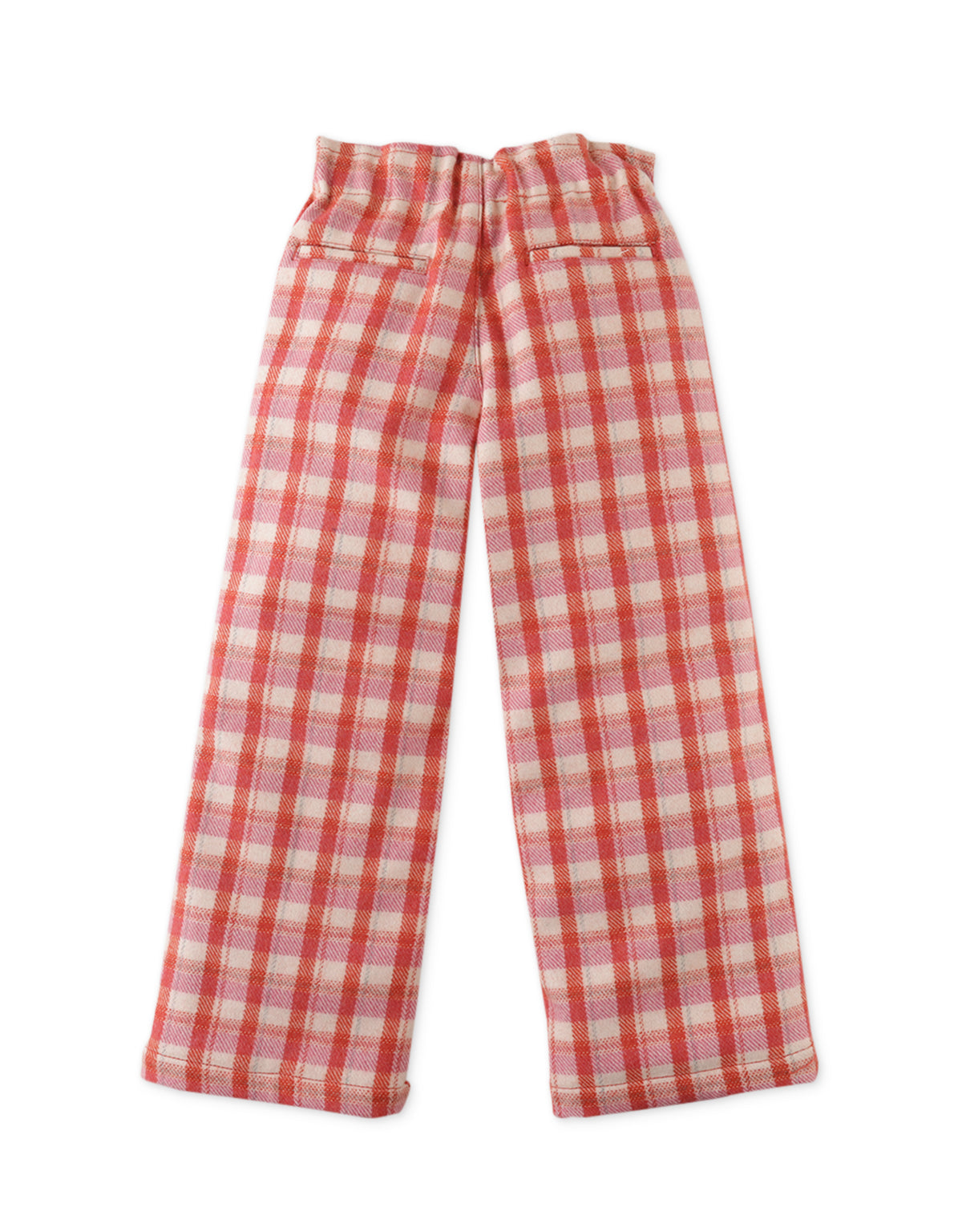 GIRLS STRAIGHT WIDE LEG PULLON CHECKERED PANTS