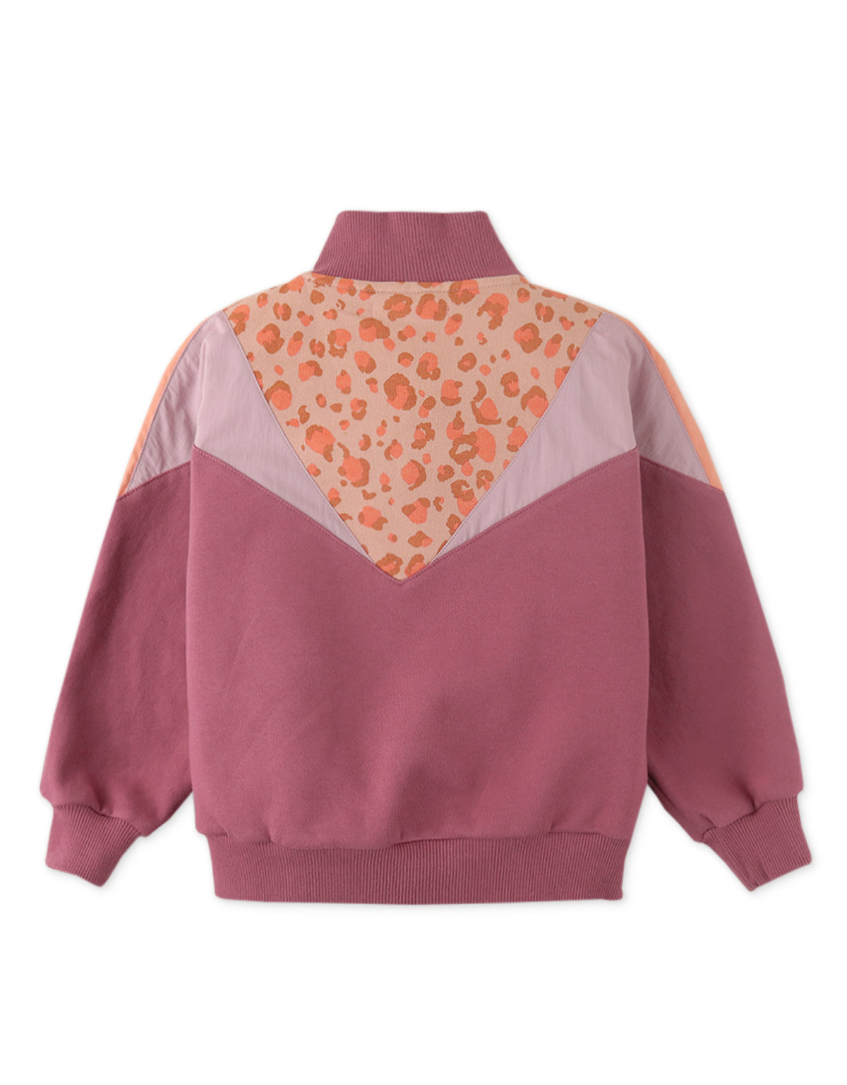 GIRLS LEOPARD PRINT AND COLOR BLOCK HALF ZIP FLEECE PULLOVER