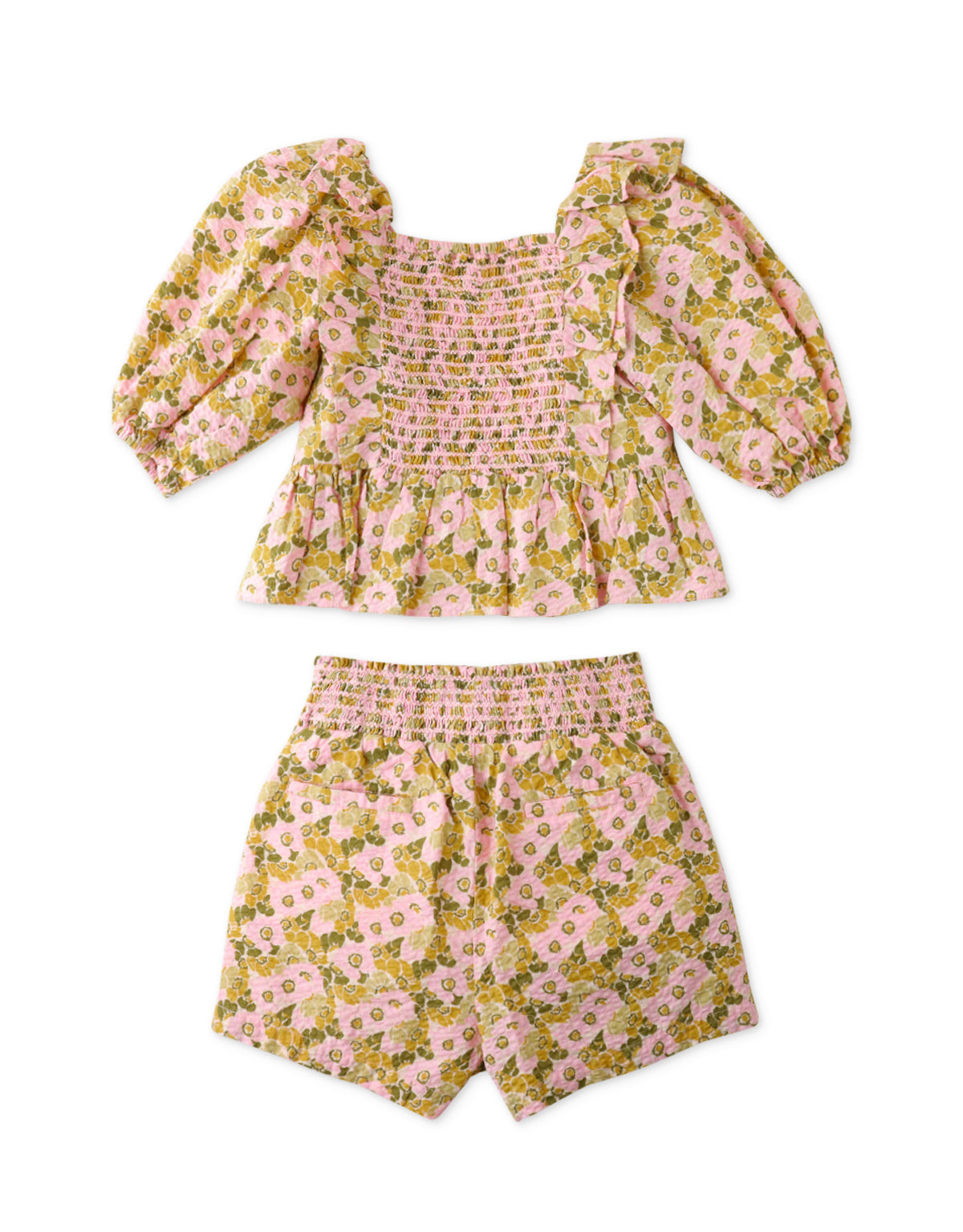 GIRLS FLORAL SMOCKED TOP AND SHORTS SET