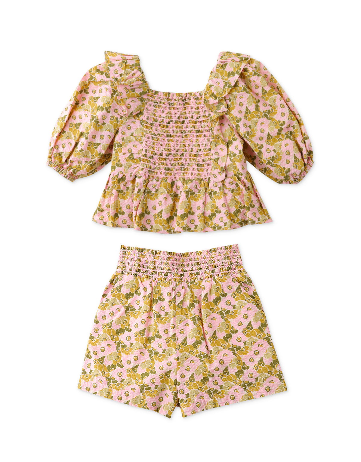GIRLS FLORAL SMOCKED TOP AND SHORTS SET