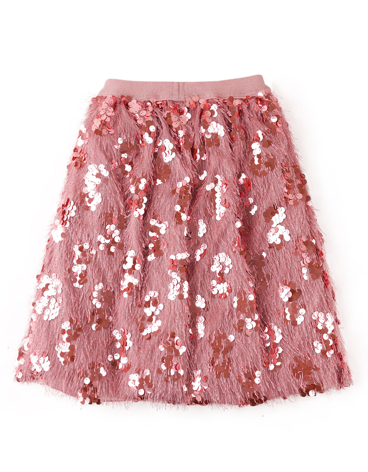 GIRLS LONG SKIRT WITH FEATHER FABRIC AND SEQUINS