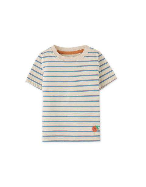 BABY BOYS STRIPES TEE WITH ORANGE FRUIT EMBROIDERY