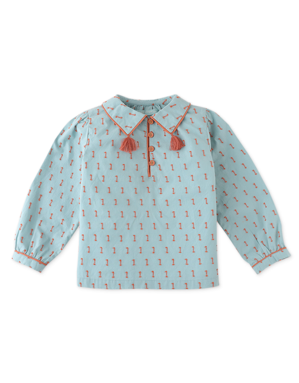 BABY GIRLS DOTTED COTTON BLOUSE WITH TASSEL DETAILS ON COLLAR