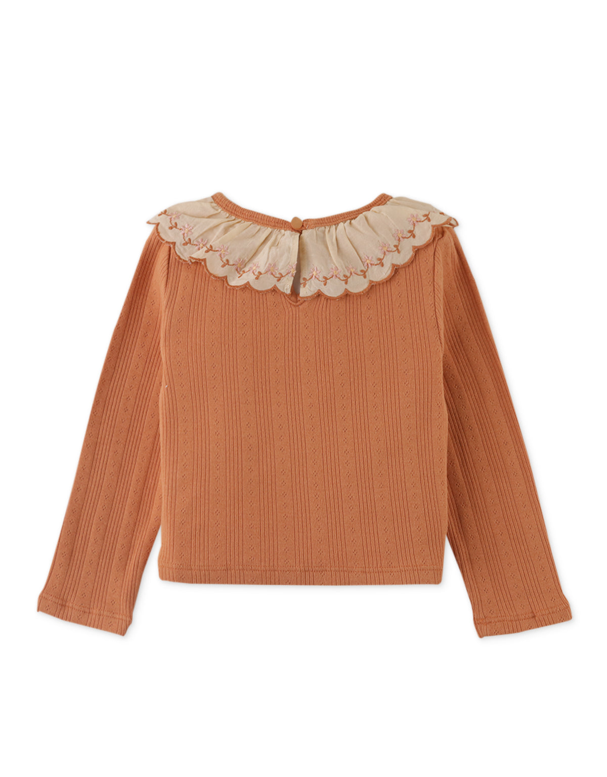 BABY GIRLS RIB TEE WITH EMBROIDERED SCALLOP COLLAR