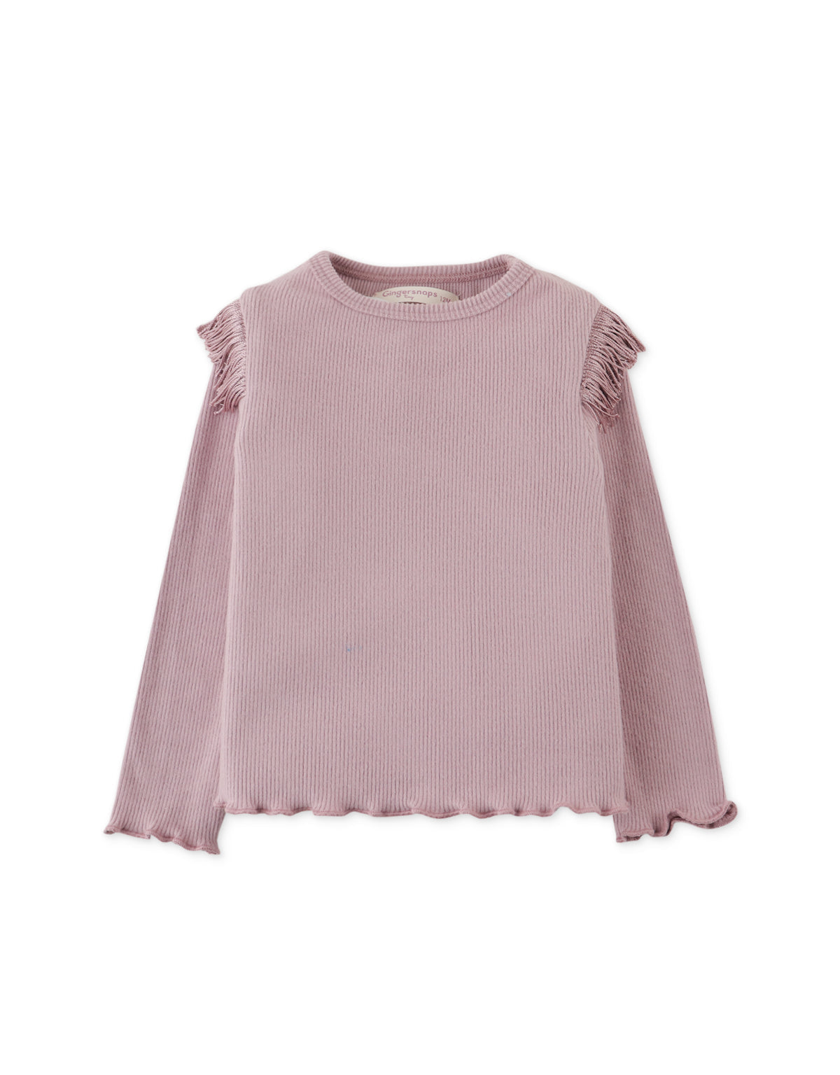 BABY GIRLS RIBBED TOP WITH FRINGE DETAILS AND LETTUCE HEM
