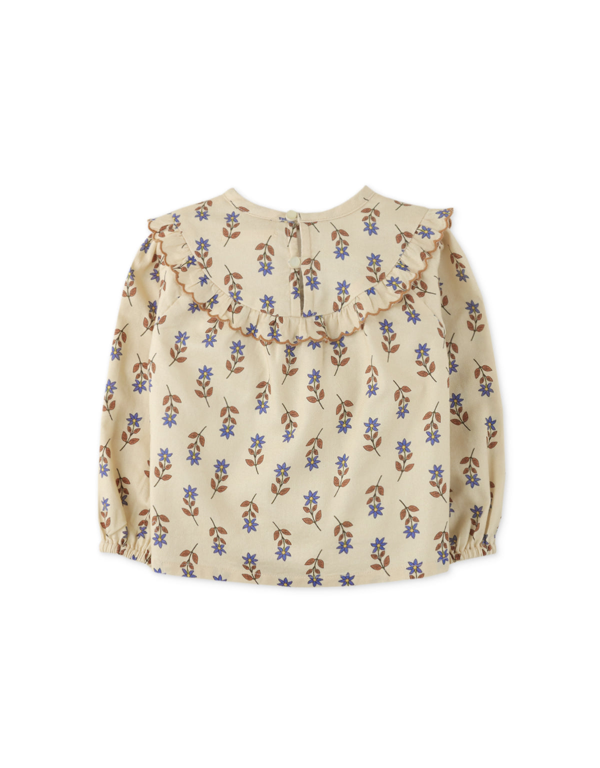 BABY GIRLS FLORAL BLOUSE WITH SCALLOP DETAIL AND CONTRAST EMBRO