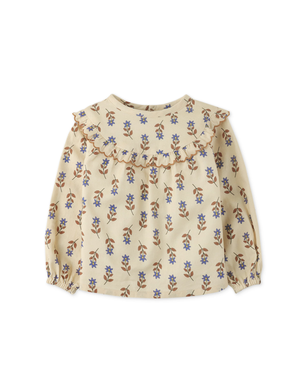 BABY GIRLS FLORAL BLOUSE WITH SCALLOP DETAIL AND CONTRAST EMBRO