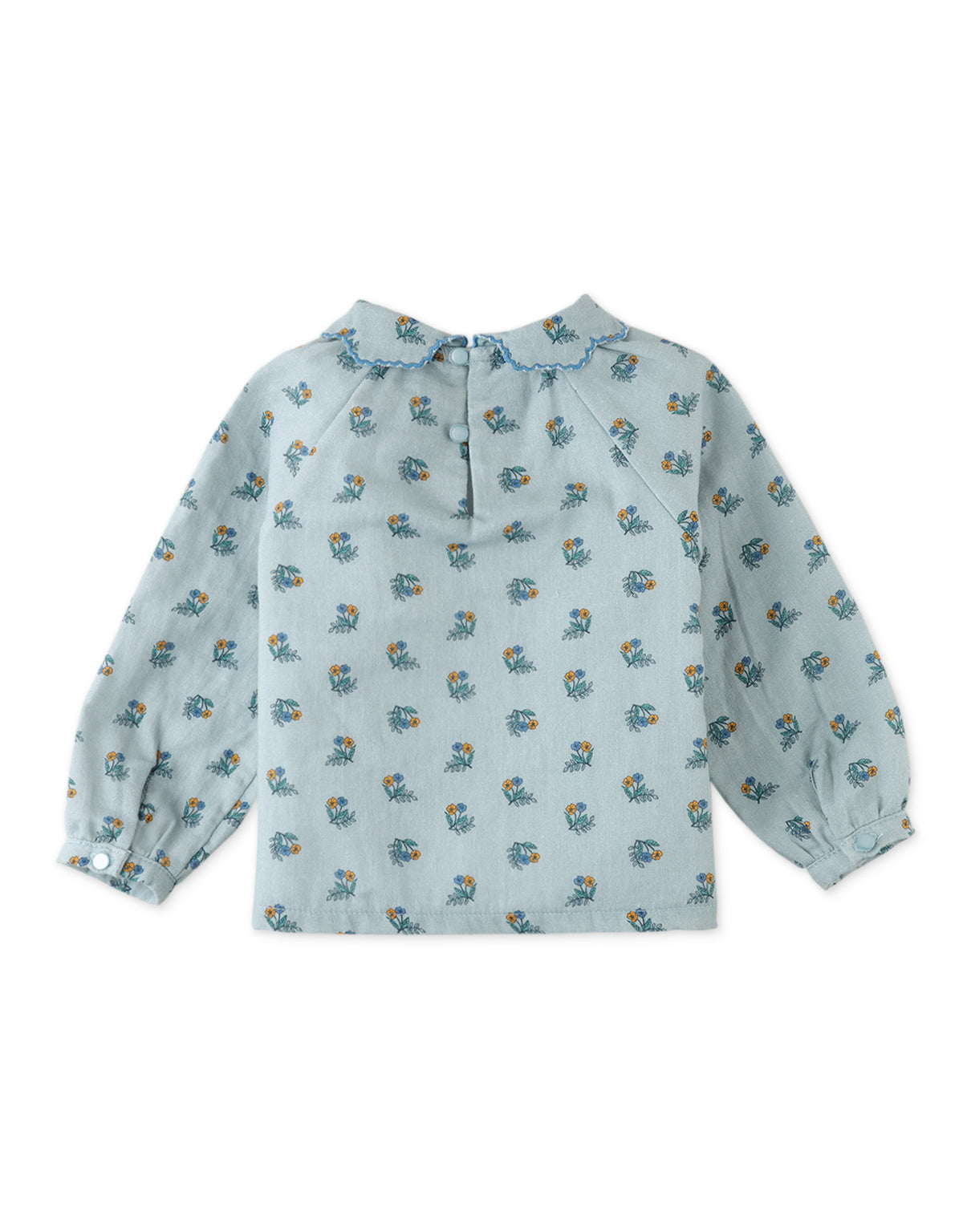 BABY GIRLS FLORAL BLOUSE WITH SCALLOP COLLAR AND CONTRAST EMBRO