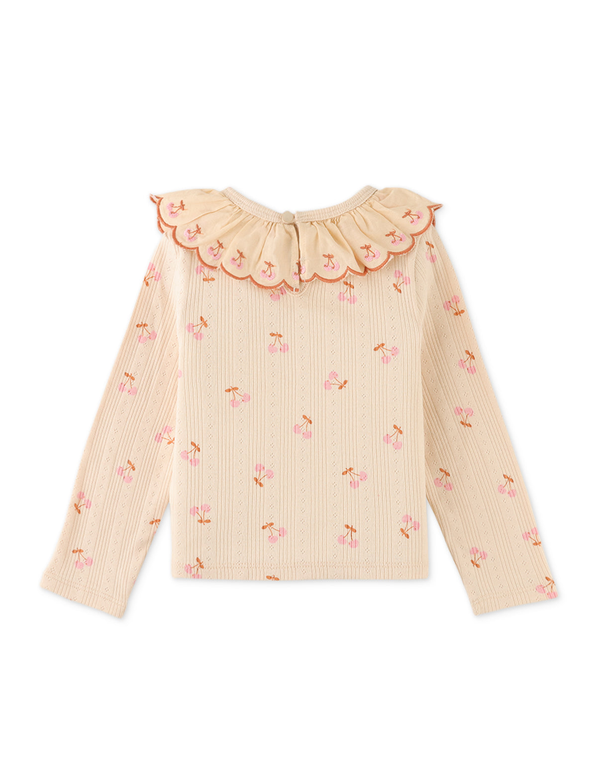 BABY GIRLS PRINTED RIB TEE WITH EMBROIDERED SCALLOP COLLAR
