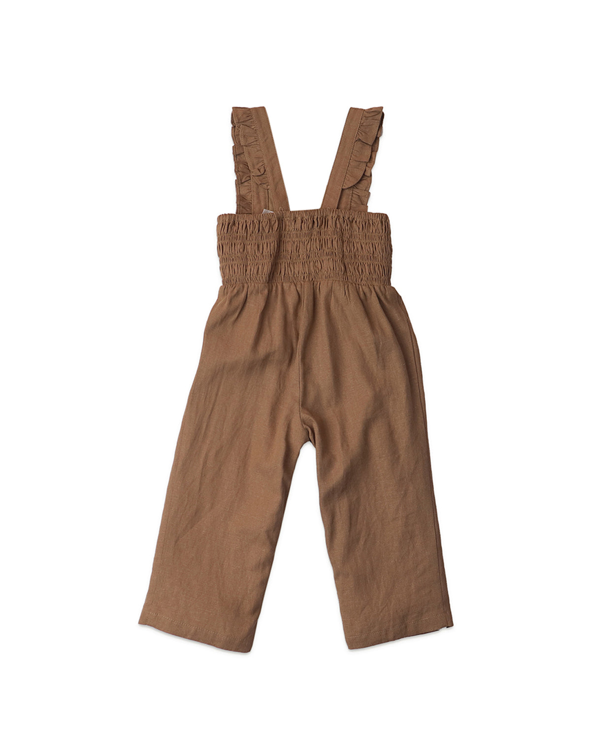 BABY GIRLS EMBROIDERED LINEN JUMPSUIT WITH RUFFLES