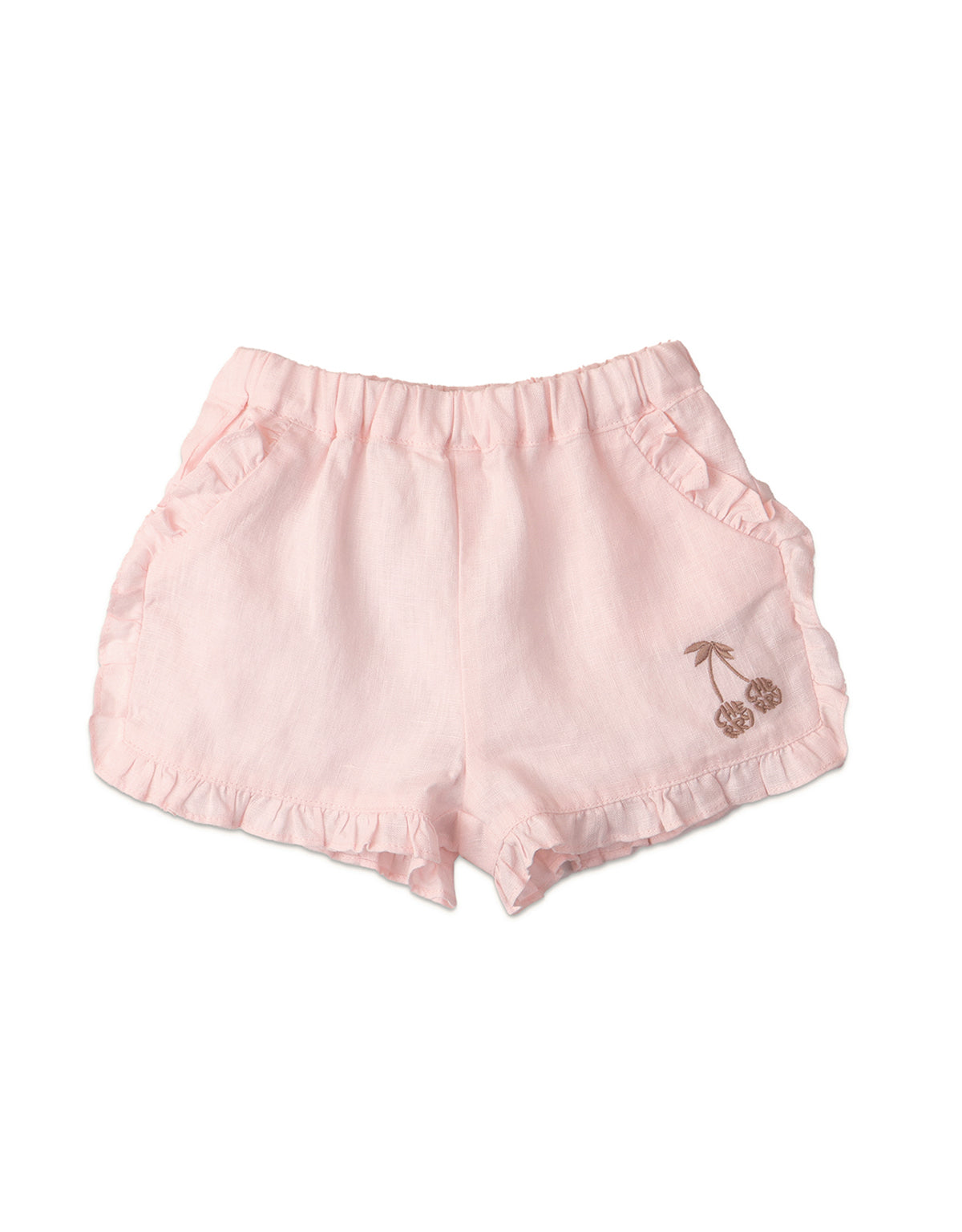 BABY GIRLS RUFFLES SHORTS WITH CHERRY EMBROIDERY