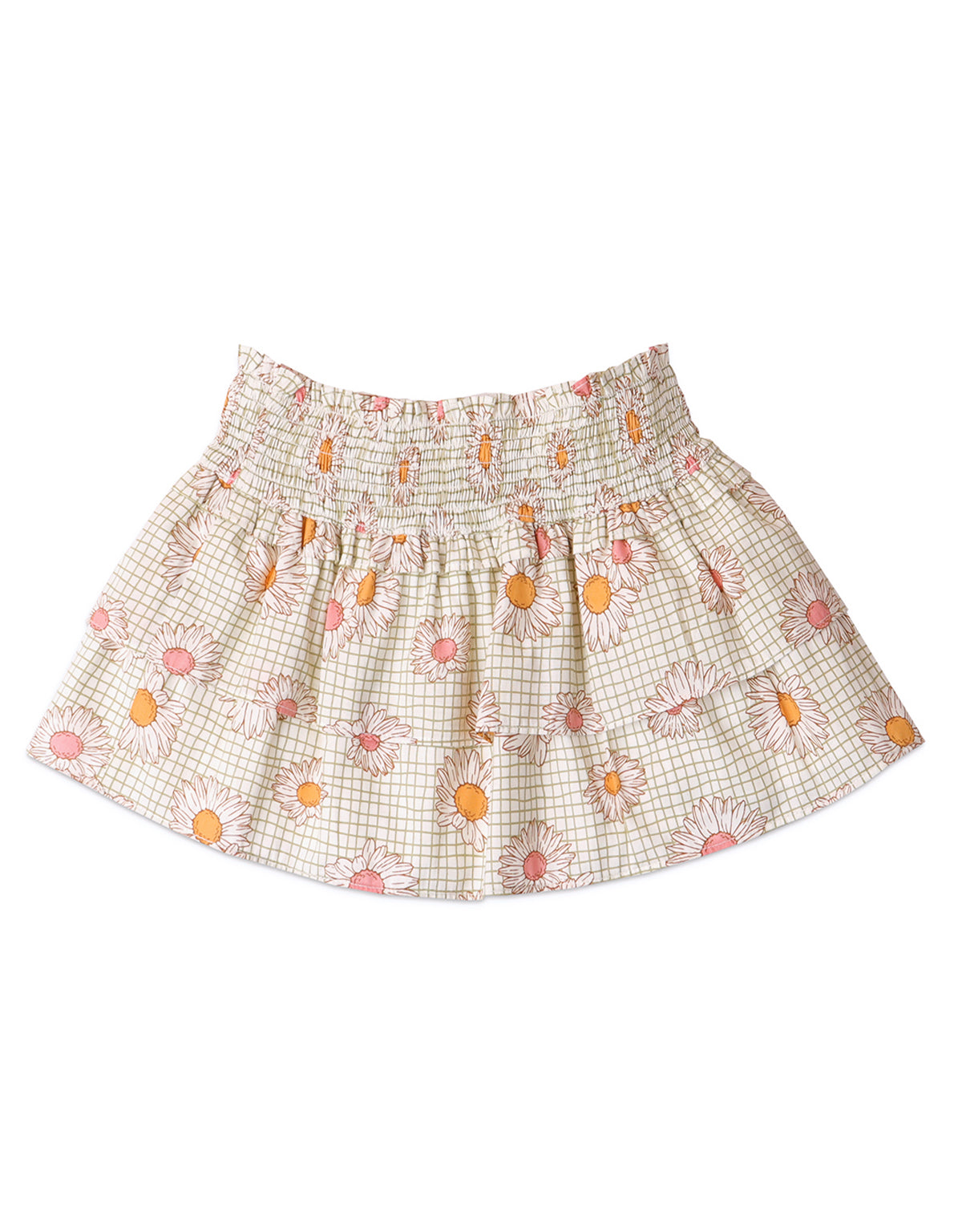 BABY GIRLS SMOCKED DAISY PRINT TEIRED SKIRT