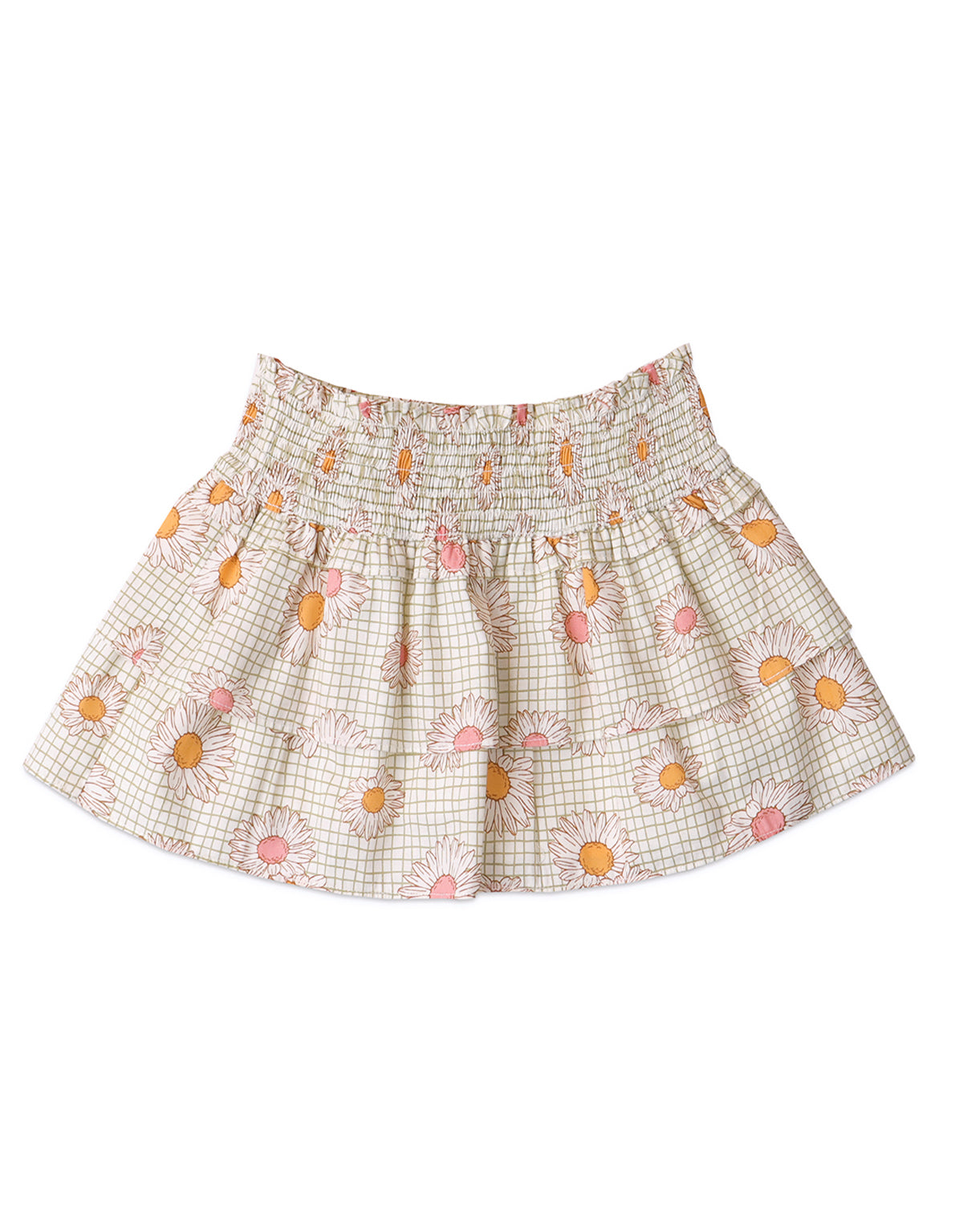 BABY GIRLS SMOCKED DAISY PRINT TEIRED SKIRT