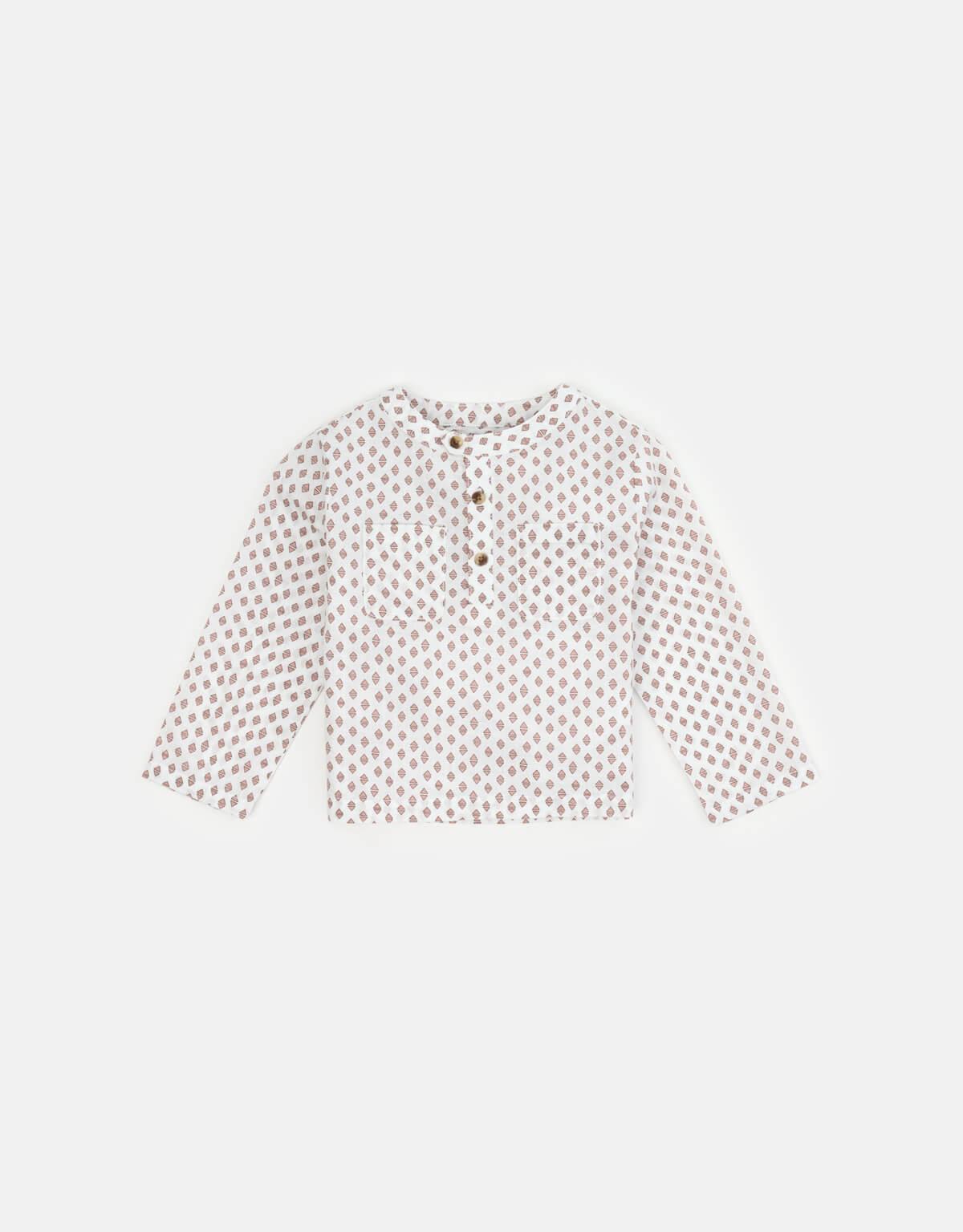 BABY BOYS TRIANGLES POP-OVER SHIRT - gingersnaps | Shop Kids & Children's clothing online at gingersnaps.com.ph, long sleeves shirt, long sleeves pop-over shirt, white long sleeves pop-over shirt for baby boys, triangle print white pop-over shirt for baby boys, baby boys long sleeves triangles pop-over shirt, white pop-over shirt for babies