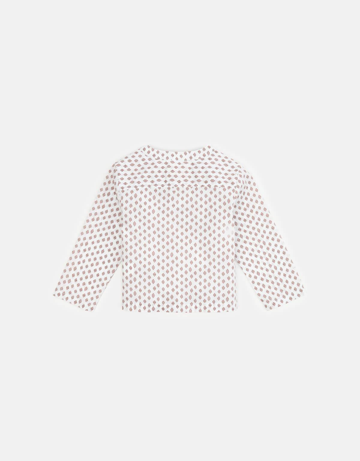 BABY BOYS TRIANGLES POP-OVER SHIRT - gingersnaps | Shop Kids & Children's clothing online at gingersnaps.com.ph, long sleeves shirt, long sleeves pop-over shirt, white long sleeves pop-over shirt for baby boys, triangle print white pop-over shirt for baby boys, baby boys long sleeves triangles pop-over shirt, white pop-over shirt for babies