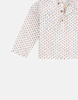 BABY BOYS TRIANGLES POP-OVER SHIRT - gingersnaps | Shop Kids & Children's clothing online at gingersnaps.com.ph, long sleeves shirt, long sleeves pop-over shirt, white long sleeves pop-over shirt for baby boys, triangle print white pop-over shirt for baby boys, baby boys long sleeves triangles pop-over shirt, white pop-over shirt for babies