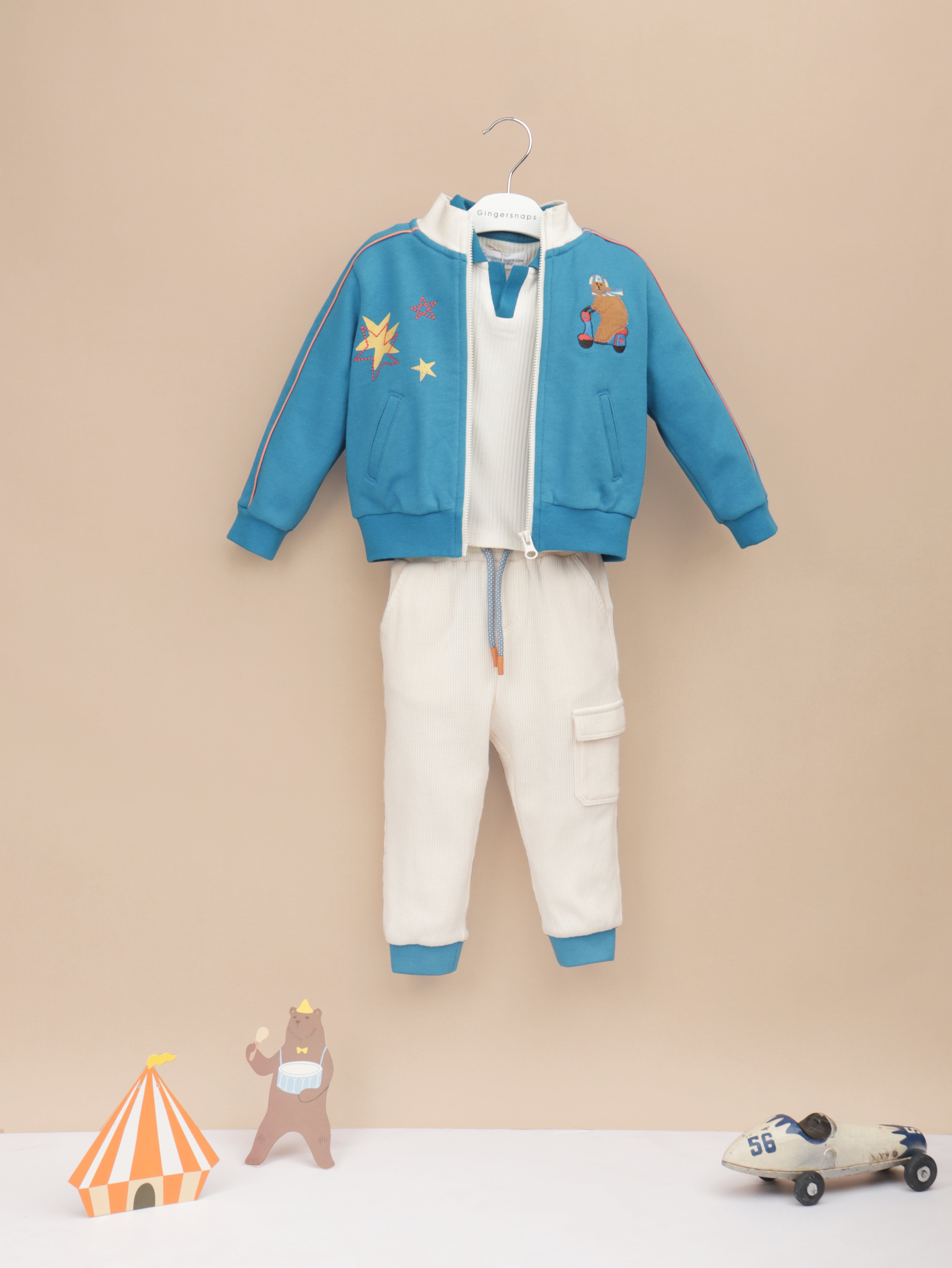 BABY DEAN  ZIP JACKET WITH EMBROIDERED BEAR AND STARS DETAILS