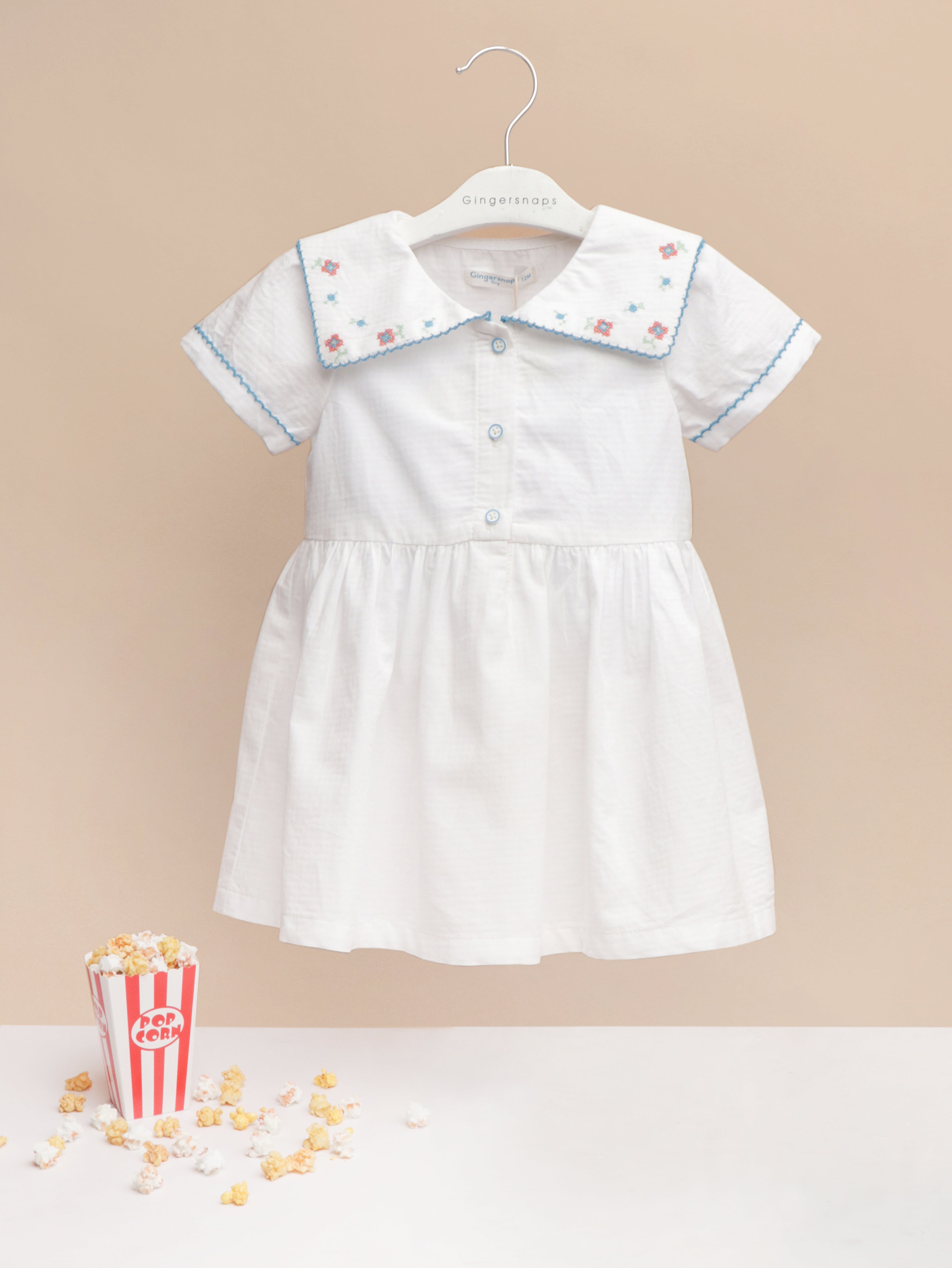 BABY BIANCA DRESS WITH EMBROIDERY ON COLLAR