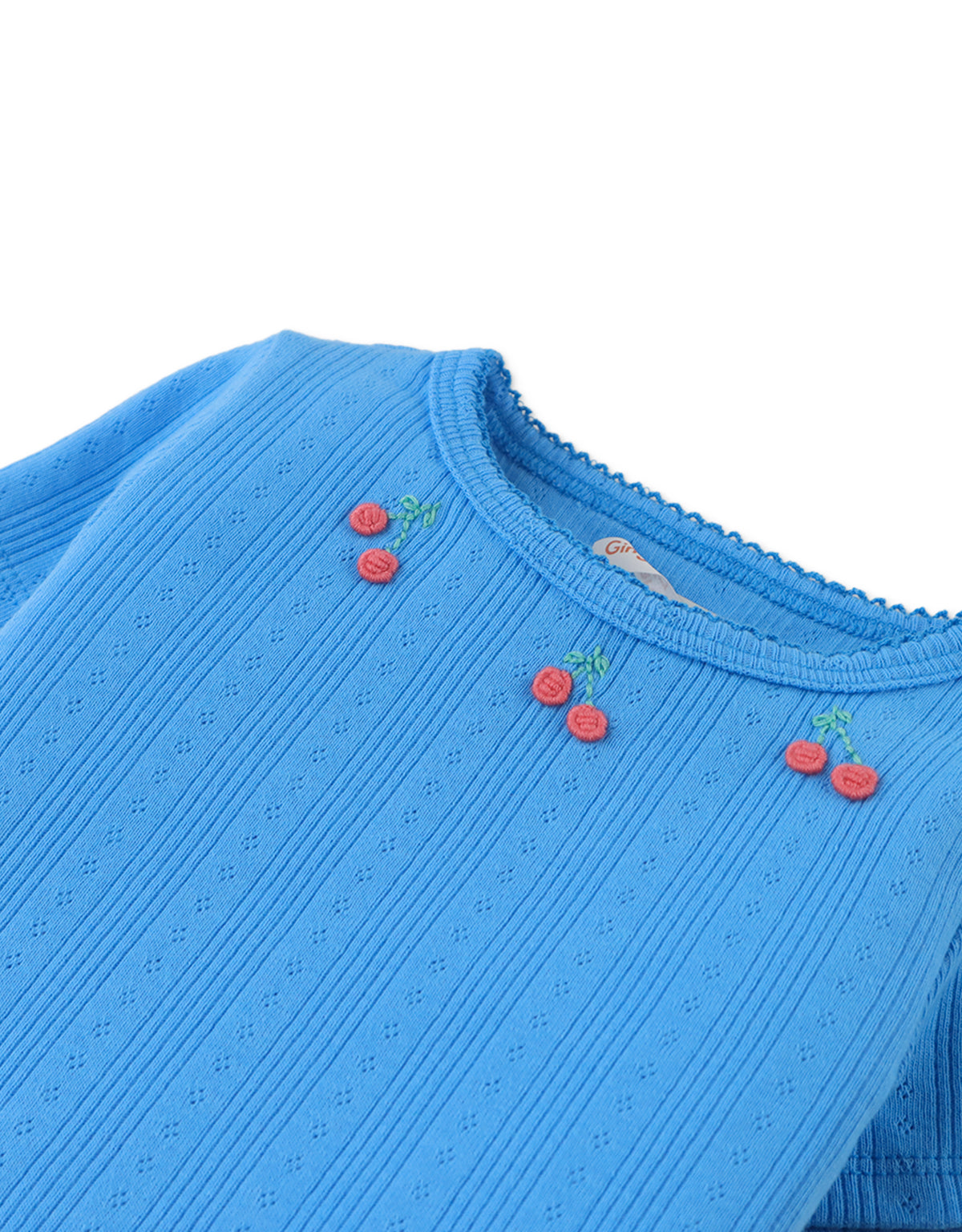 BABY JACINTH RIBBED TEE WITH CHERRY BULLION EMBROIDERY