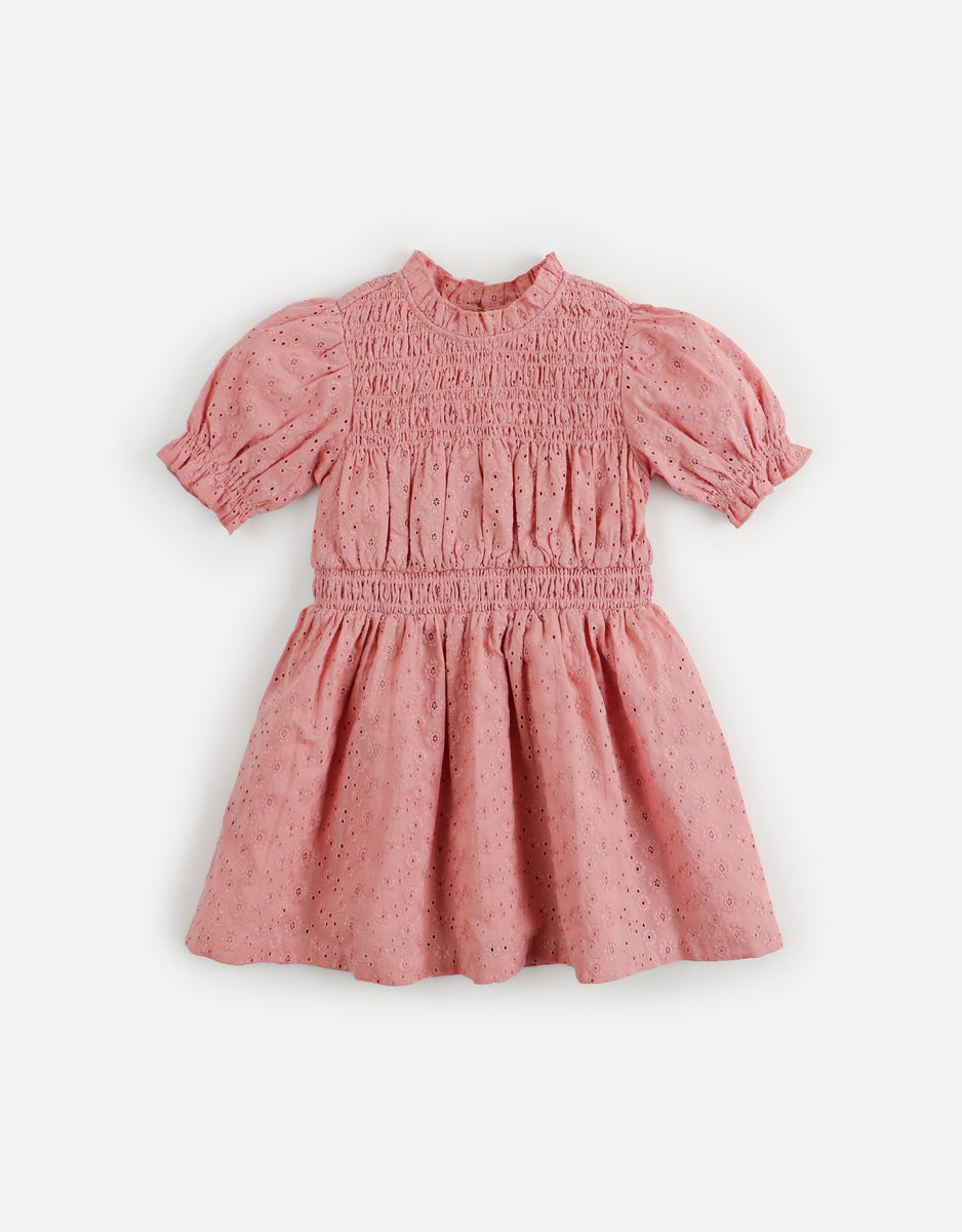 GIRLS EYELET SMOCKED DRESS– Gingersnaps