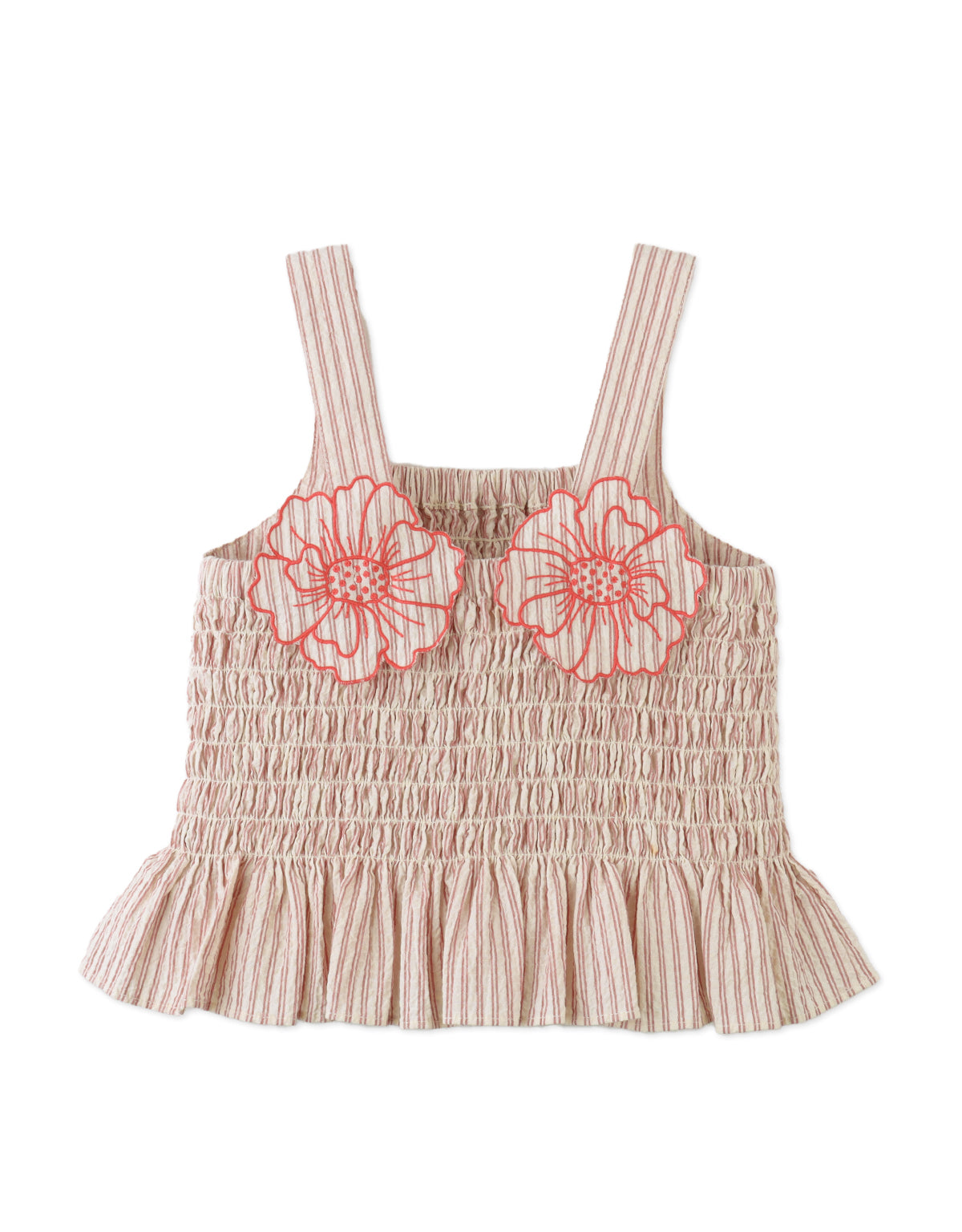 Josephine Striped Peplum Top with Flower Appliqué fabric and fit detail