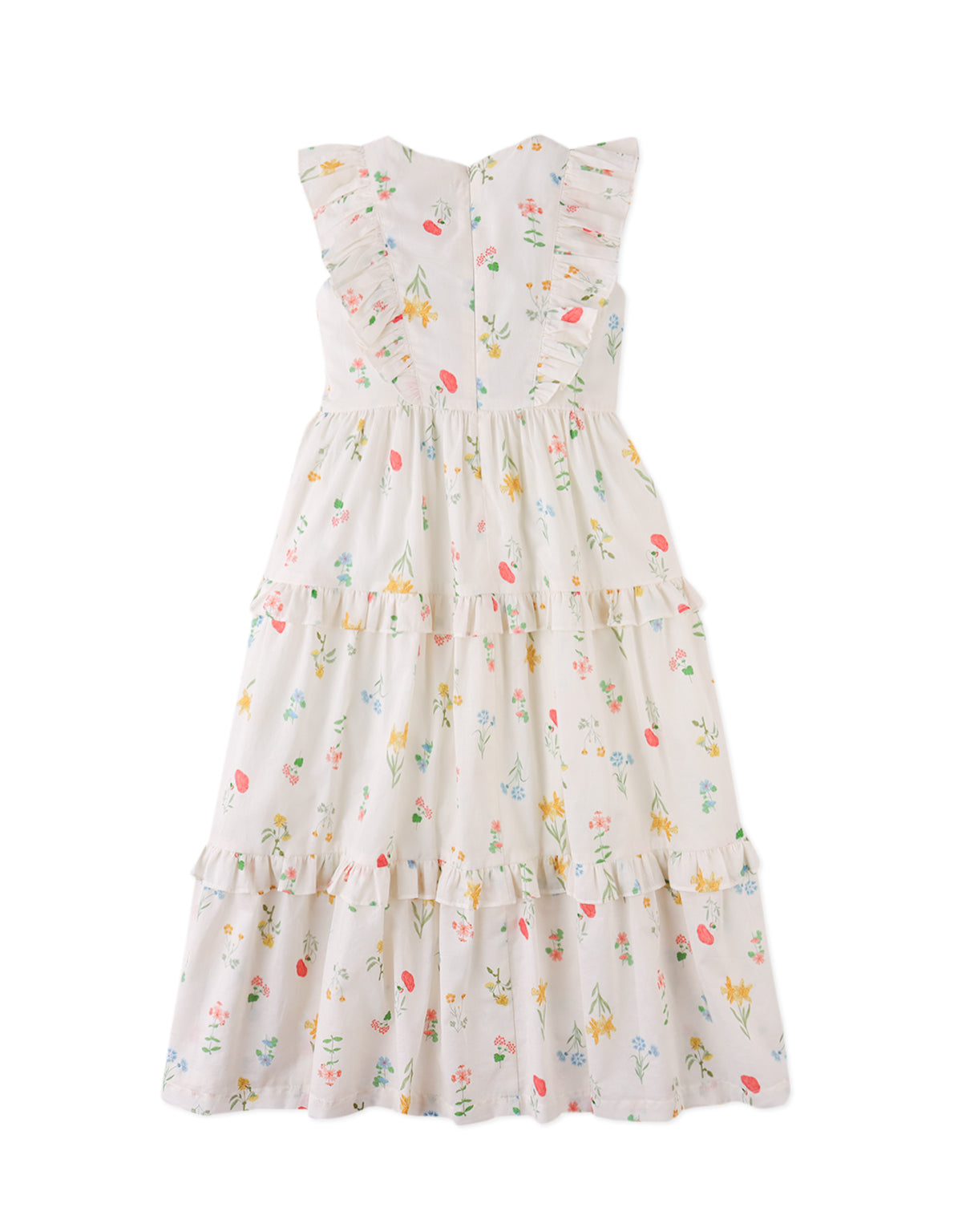 Chisa Tiered Smocked Maxi Dress with Ruffle Sleeves fabric and fit detail